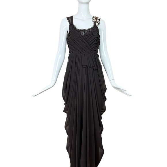 VERA WANG 2006 Vintage Runway Grecian Gown Draped Embellished Long Maxi Dress - Picture 2 of 9